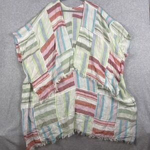 Free People Sail Away Linen Kimono Womens One Size Striped Boho Layering